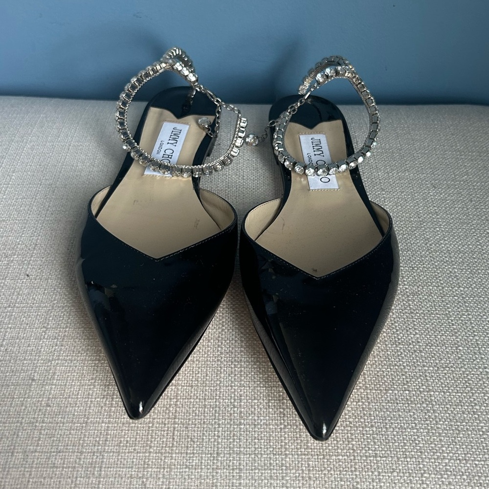 Jimmy Choo Saeda Patent Leather Crystal Flats - Picture 3 of 8